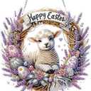 VODAPYC Easter Diamond Art Hanging Kits for Adults, DIY Double Sided Partial Special Shaped Diamond Painting Window Pendant Ornament(Happy Easter Sheep)