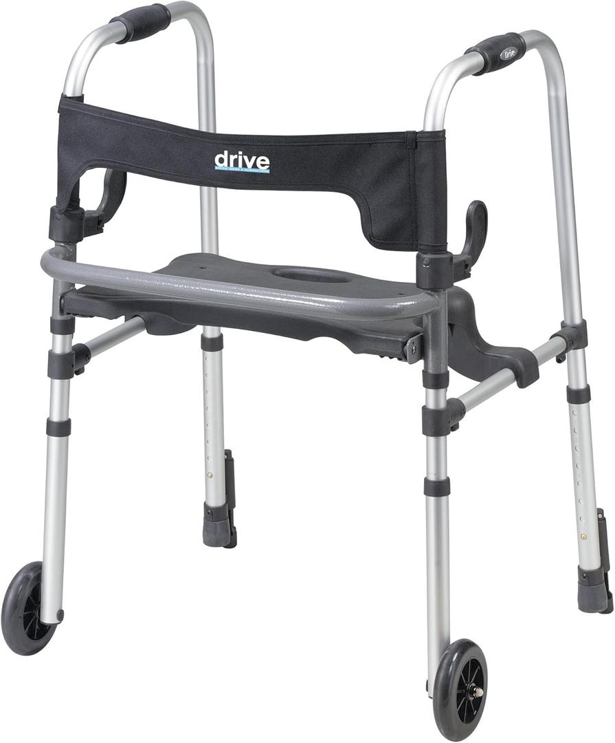 Drive Medical 10233 Clever Lite LS Adult Walker Rollator with Seat and Push Down Brakes, 300 lbs Weight Capacity, 5" Fixed Front Wheels, Easily Folds with Patented Dual-lever Side-paddle Release
