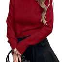GORGLITTER Women's Striped Bow Cozy Fall Sweater Backless V Neck Cute Long Sleeve 2025 Pullover (Red, S)