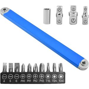 Impact Ready Offset Extension Wrench Set, Zero Degree Ratchet Extender with 1/4, 3/8, 1/2 Square Drive Adapters for Tight Spaces & Car Maintenance(Blue)