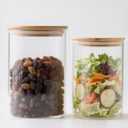 33 oz Glass Food Storage Jars with Airtight Lids, Clear Glass Jar with Bamboo Lid, Airtight Food Canister for Tea, Candy, Coffee, Sugar, Cookie, Snack. (Round | 5+6 Inch)
