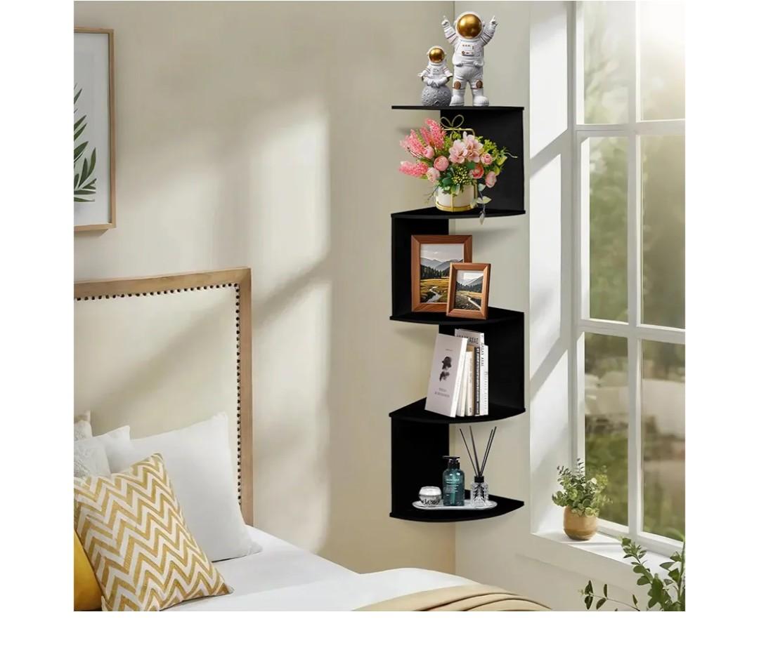 LuiceABC Corner Shelf Wall Mount, 5 Tier Corner Floating Shelf for Home, Bedroom, Office, Bathroom, Living Room Decorative (Black