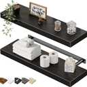 QEEIG Floating Shelves for Wall 23.6" Long - Wall Mounted Shelf Bathroom Kitchen Living Room Bedroom Farmhouse Home Decor Display Bookshelf Large 23.6 x 9.3 inch Set of 2, Black (008-60B)