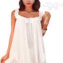 Sexy Bows Split Side Ruffle Lace Mesh Sheer Babydoll Lingerie Dress Set with Thong+Lace Eye Mask 3 Piece (Medium, White)