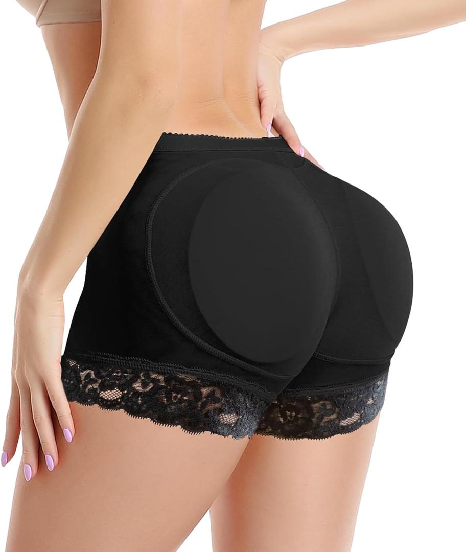 KIWI RATA Womens Butt Lifter Padded Lace Panties Enhancer Underwear (Large, Black)
