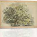 Watercolor Oak Tree Wall Art 12x16Inchs - Green Nature Landscape Painting Print with Light Wood Frame, Rustic Farmhouse Home Decor for Living Room Bedroom Office, Framed Canvas Picture Poster