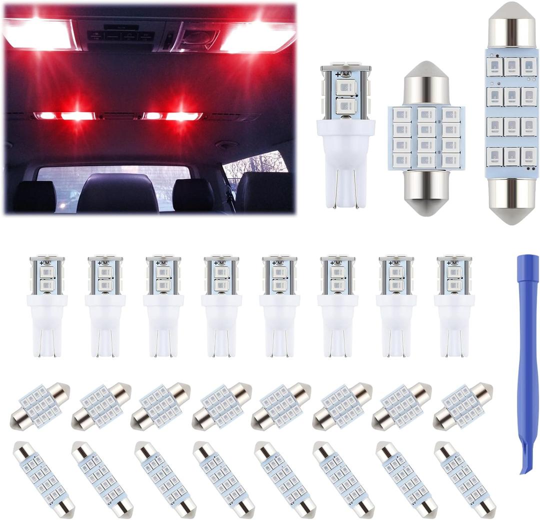24 Pieces Dome Light LED Car Interior Bulb Kit Set 194 T10 DE3175 578 31mm 42mm Bulbs Interior Replacement Lights for Car Map License Plate Door Side Marker Cornering Trunk Light - Red