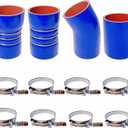 Turbo Intercooler Boots Kit with T-Bolt Clamp for Ford F250 F350 6.0L Diesel Powerstroke 2003-2007 (Outer Blue and Inner Red)