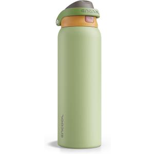 ENCOOL Leakproof Insulated Water Bottle with Straw Dual-Sip Water Bottle Bag-Safe Design for Work, Commute & Gym Keeps Drinks Cold All Day, 40 oz, Sage Green