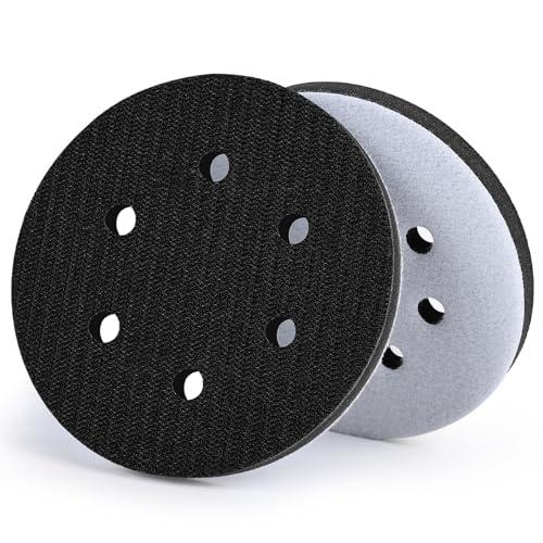 POTUINOM 6 Inch 6 Holes Foam Sanding Pads 2 Pack Interface Pad Hook and Loop Sponge Cushion Buffer Backing Pad for Orbital Sander