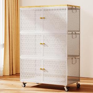 3 Tier Metal Storage bins with wheels, Storage Bins with Magnetic Doors