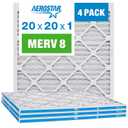 Aerostar 20x20x1 Air Filter MERV 8 (For Allergies, Dust, Lint, Mold & Pet Dander) - Electrostatic MPR 600 & FPR 5 - Pleated HVAC AC Furnace Air Filters - Pack of 4