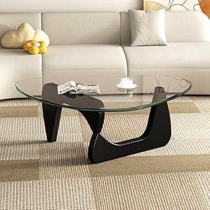 Modern Glass Coffee Table, Mid Century Small Coffee Table, Coffee Table for Living Room,Suitable for Bedroom Living Room Reception Office Tables (Black/Transparent, Small)