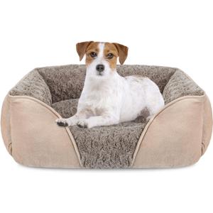 INVENHO Medium Dog Bed for Large, Small Dogs - Rectangle, Washable, Orthopedic, Soft, Calming, Durable Pet Cuddler with Anti-Slip Bottom (M: 25"x21"x8") (Beige)