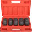 BATONECO 1/ 2" Drive Impact Socket Set, 12 Point Axle Nut Socket Set of 5PCS, 30mm, 32mm, 34mm, 35mm, 36mm, CR-MO, Heavy-duty Deep Socket Set with Portable Case, Red