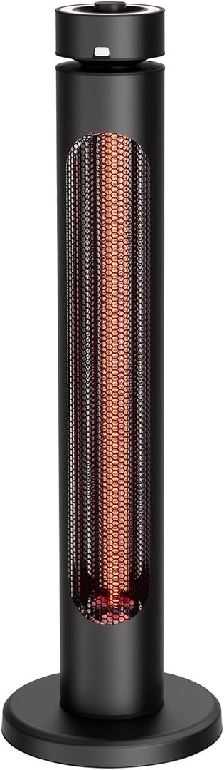 Portable Outdoor Heater Infrared 1500W 8 Heat Levels 8H Timers Carbon Fiber Tube Patio Heater Tip-Over&Overheat Protection IP65 Waterproof Garden, Black