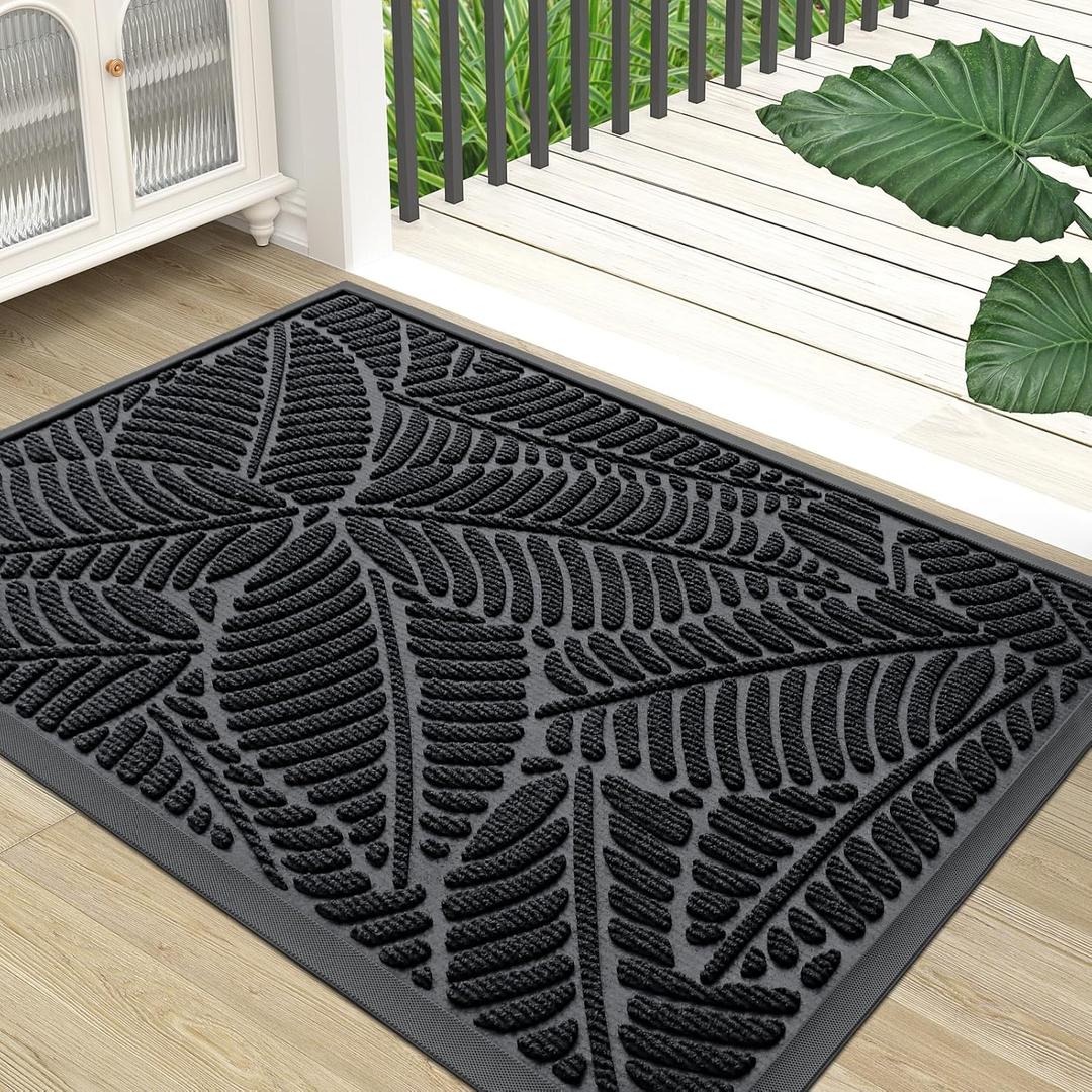 Colorxy Waterproof Doormat, Sturdy Natural Rubber Front Indoor Mat, Non Slip Low Profile Indoor Outdoor Door Mats, Stain and Fade Resistant Floor Mat, Easy Clean Patio Entrance Mat, 36''x24'', Black