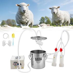 VEVOR Goat Milking Machine, 0.8 Gal / 3 L Food-Grade Stainless Steel Bucket, with 5200 mAh Rechargeable Battery, 2 Teat Cups, Cordless Portable Pulsation Vaccum Electric Milking Machine for Goats Only