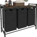10 x 3 Gal Large Laundry Hamper with 3 Pull-Out & Removable Sorter Bags, Freestanding Clothes Basket Organizer for Clothing or Toys in Bathroom and Living Room, Rustic Brown and Black