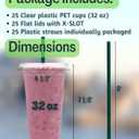32 oz Clear Plastic Cups with Lids and STRAWS, Disposable Drinking Cups for Cold Drinks, Iced Coffee, Milkshakes, Smoothies, 25 Sets (EXP 07/24/26)