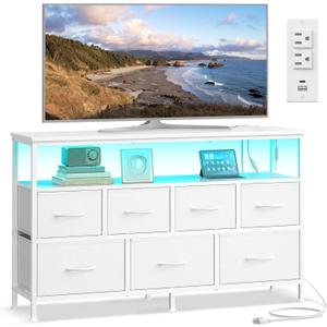 SONGMICS BELLAH Collection - Dresser for Bedroom with App-Controlled LED Lights and Charging Station, Chest of Drawers, TV Stand, 7 Drawers, Shelf, Modern, Cloud White ULGS733WH05S