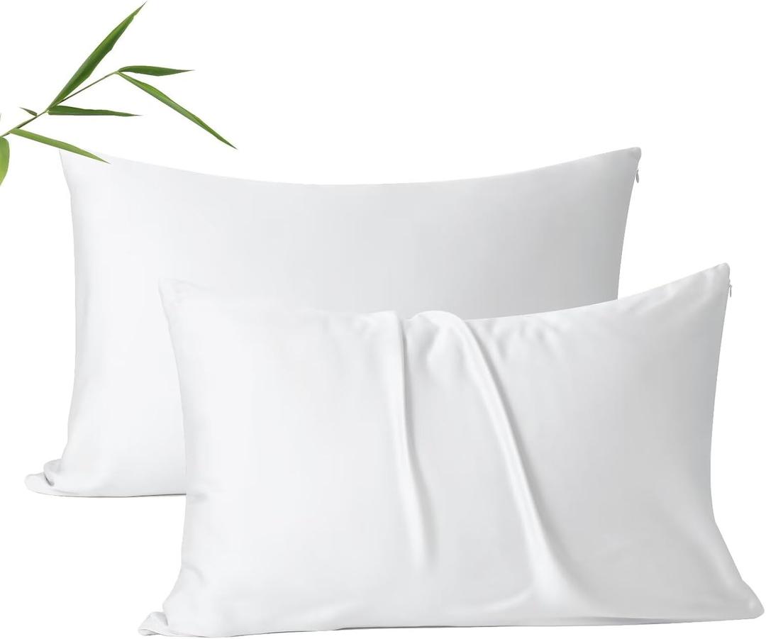 4 Pack Cooling Pillow Cases,Viscose Derived from Bamboo Pillow Protectors Standard Size Set of 4, 400 Thread Count Soft Silky Breathable Summer Pillow Cover with Zipper Hidden (4PCS, Standard,White)