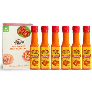 Mexico Lindo Red Habanero Hot Sauce | Real Red Habanero Chili Pepper | 78,200 Scoville Level | Enjoy with Mexican Food, Seafood & Pasta | 5 Fl Oz Bottles (Pack of 6) (Best by: 6/27/2026)