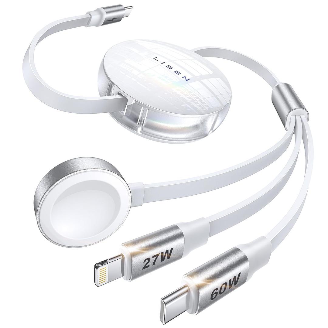 LISEN Retractable Apple watch Charger USB C Cable Fast Charging, 3 in 1 Charging Cable, Retractable Car Charger for Multiple Travel Devices for Apple Watch 10/9/8/Ultra 2, iPhone 16/15/14, Galaxy S25 LISEN Retractable Apple watch Charger USB C Cable Fast Charging, 3 in 1 Charging Cable, Retractable Car Charger for Multiple Travel Devices for Apple Watch 10/9/8/Ultra 2, iPhone 16/15/14, Galaxy S25