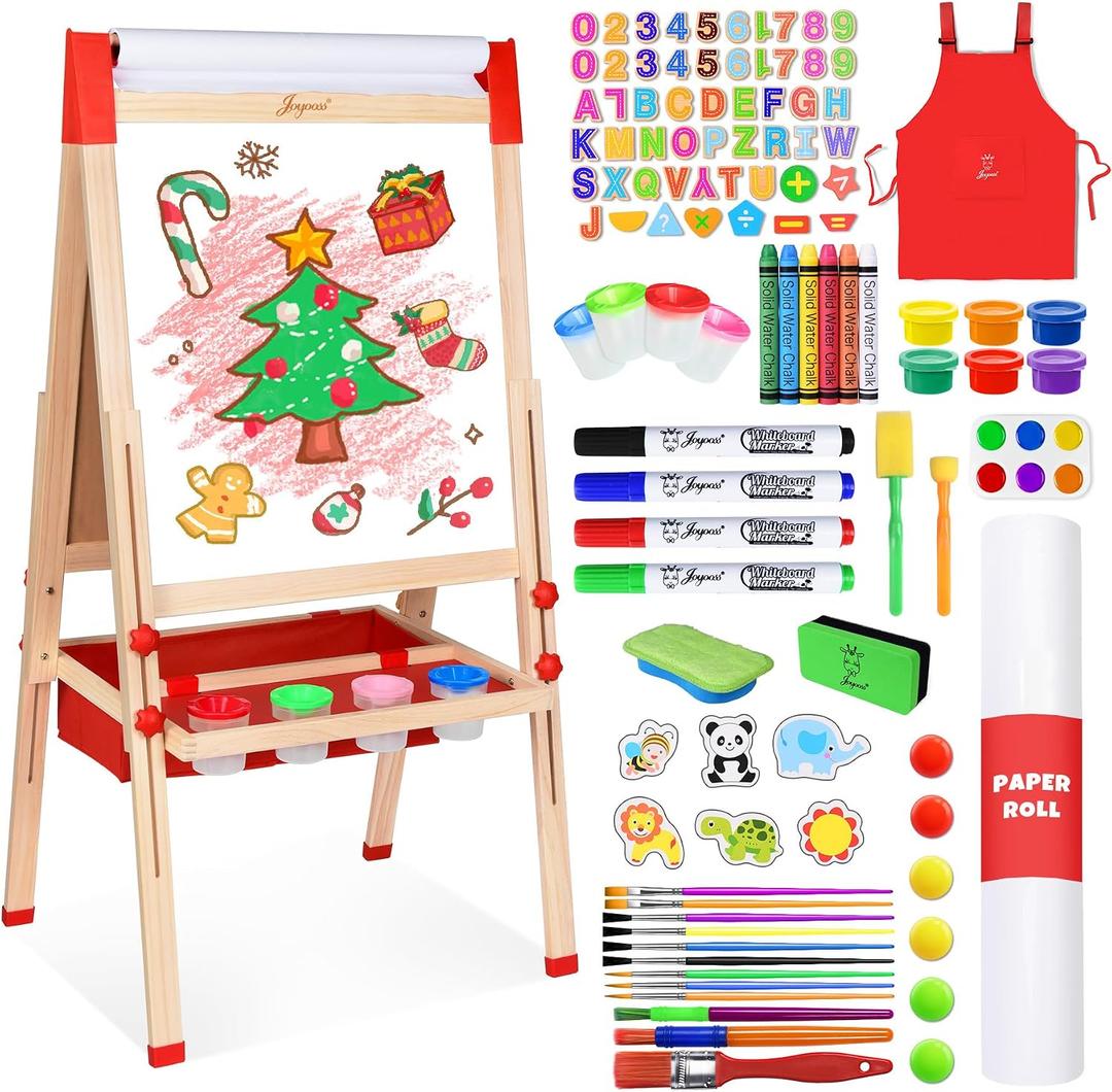 Joyooss Art Easel for Kids Easel for Toddlers,Adjustable Standing Double Sided Toddler Easels Kid Art Chalkboard with Paper Roll & Whiteboard,Easel for Kids Age 4-8 9-12
