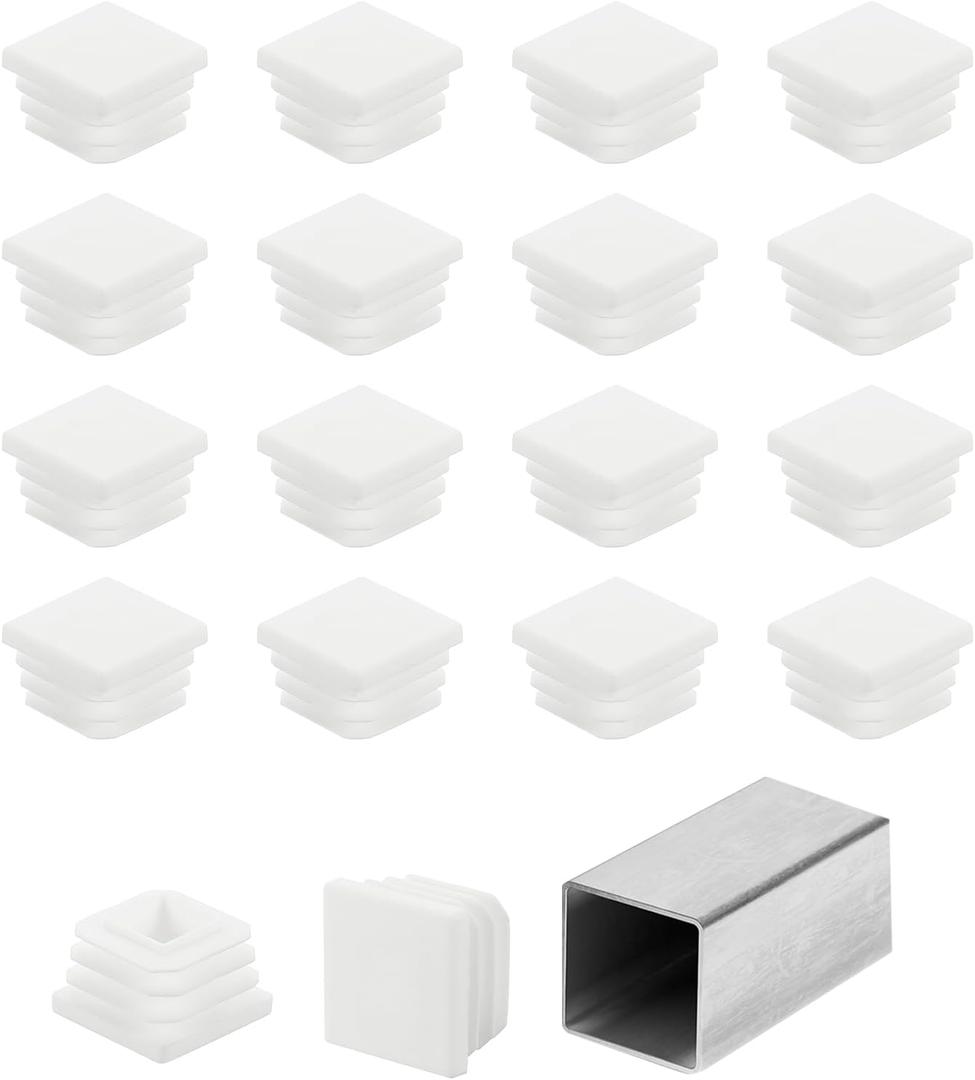 uxcell 1" (25mm) Square Tubing End Caps, 50 Pcs Plastic Hole Plugs Insert End Cap for Metal Tubing Post Chair Leg Table Bookshelves Furniture, White