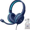 SIMOLIO Wired Headphones for School with Microphone, Stereo Kids Headphone with Flexible Swivel Boom Mic for Student K12 & Teacher & E-Learning, 3 Levels Volume Limiter Gaming Headsets for Boys, Girls