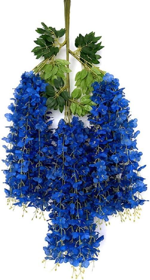 WEISPARK Fake Hanging Flowers - 12 Pieces 3.75 Feet/Piece Artificial Wisteria Vine Ratta Hanging Garland Silk Flowers for Home Party Wedding Decor (Royal Blue)