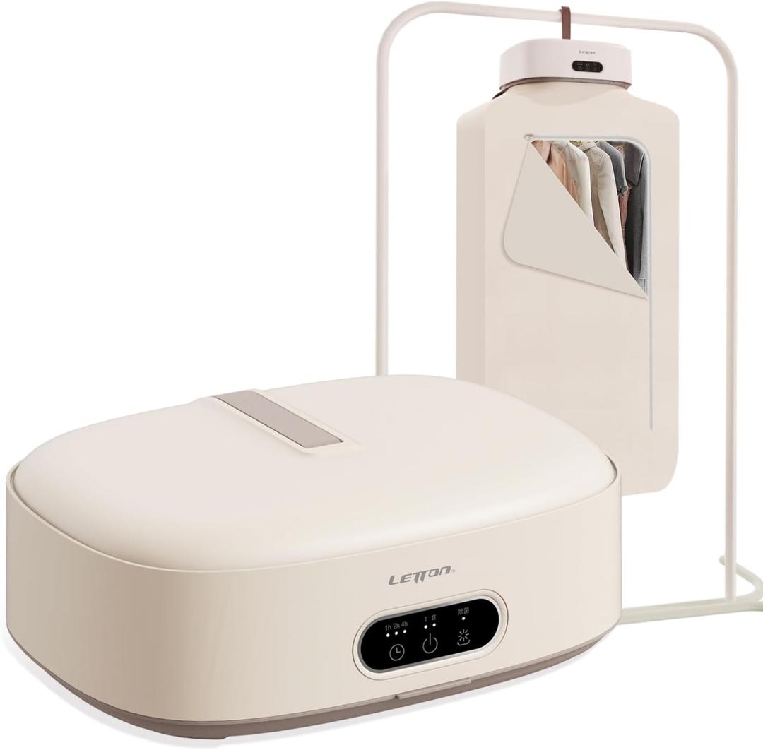 LETTON P9 600W Portable Clothes Dryer - Compact & Convenient Drying Solution for Apartment, Dorm, RV - Quickly Dries Up to 9 Clothes in 20 Minutes - White Plastic Freestanding Dryer