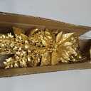 Oairse 3 Pcs Gold Artificial Poinsettia Flowers Picks Glitter Christmas Floral Picks and Sprays Christmas Fake Flowers Stems with Berries Pine Branches Fillers for for DIY Centerpieces Vase Decor