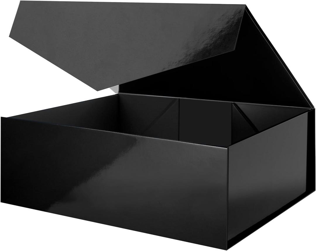 19.2x15.8x7 Inches, Extra Large Gift Box with Lid, Groomsman Proposal Box with Magnetic Closure, Giant Gift Box for Clothes and Large Gifts (Glossy Black), 1 Count