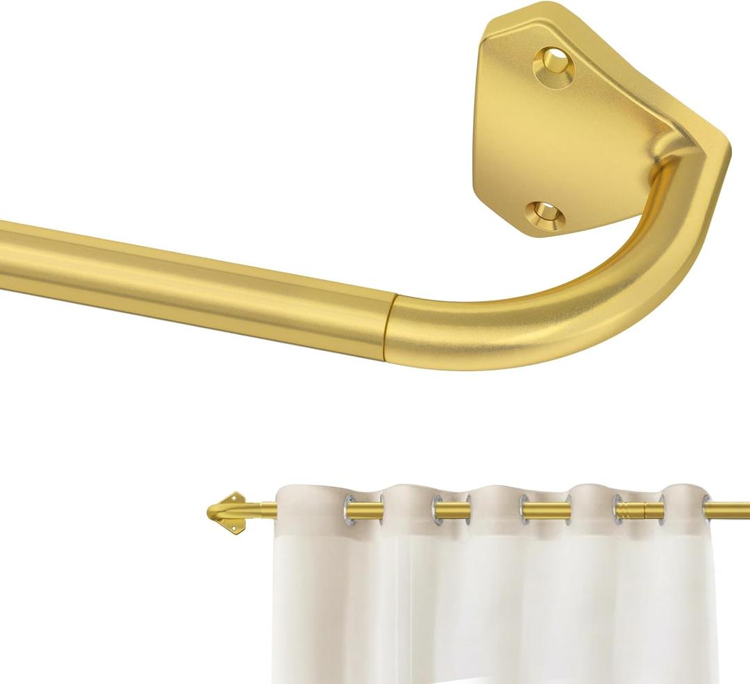 Gold Curtain Rods for Windows 48 to 84 inch, 5/8 inch Adjustable Wrap Around Blackout Curtain Rods for Bedroom & Outdoor