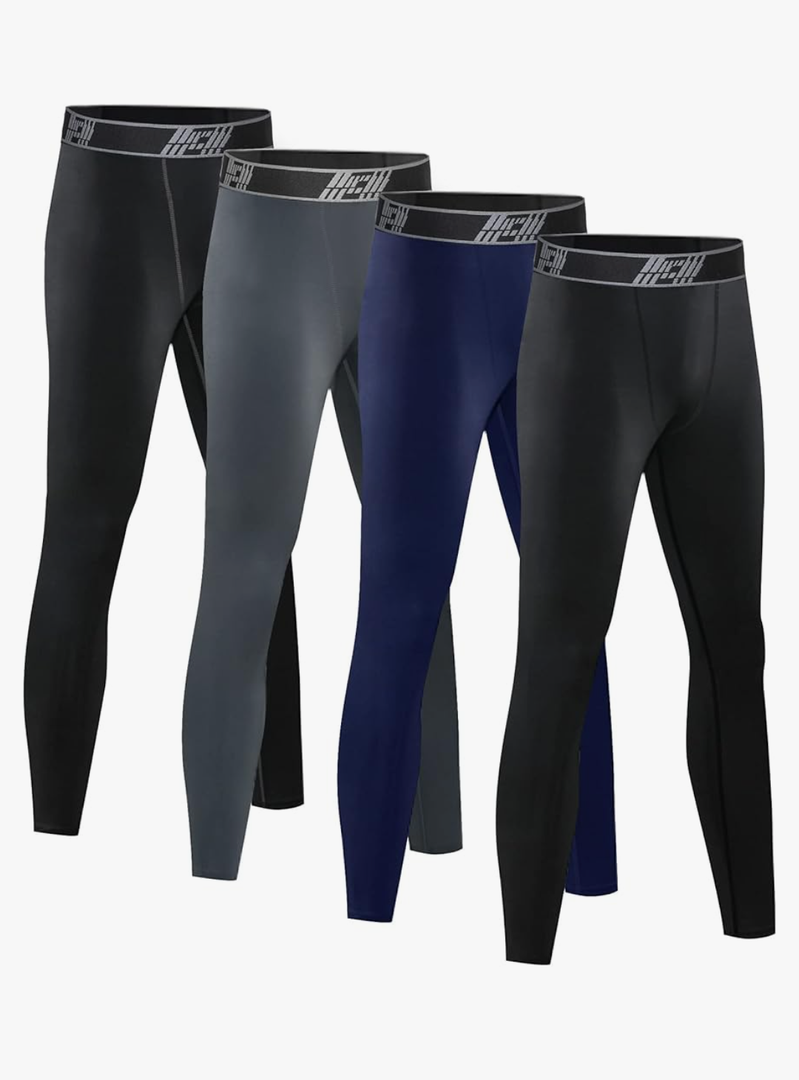 HOPLYNN 4 Pack Youth Boy’s Compression Pants Leggings Tights Athletic Base Layer Under Pants Gear for Football Sports, 8-9 Y