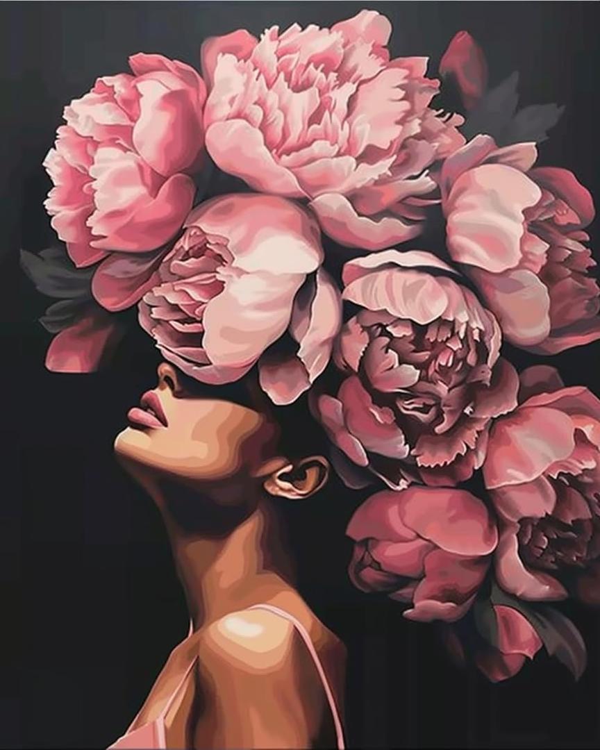 Tucocoo Fashion Head Painting by Numbers Pink Flower Abstract Drawing Nordic Wall Decoration Oil Paint by Numbers Beautiful Woman Head Flower Paint by Numbers for Adults Without Frame-16''Wx20H