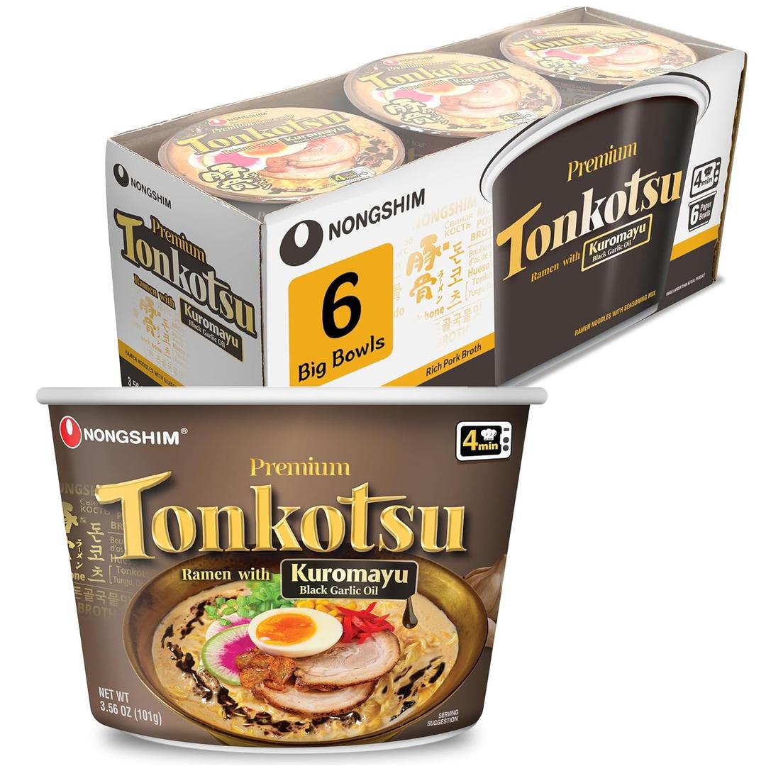Nongshim Tonkotsu Ramen with Kuromayu Noodle Big Bowl, 3.56 Ounce (Pack Of 6)