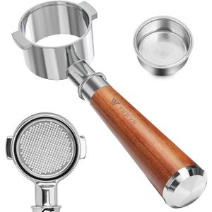 51mm Bottomless Portafilter 2 Ears for Delonghi ECP3420/EC155/BCO430/EC260,Stainless Steel Filter Basket and Walnut Handle