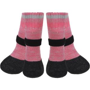 Mihachi Anti Slip Dog Socks, Dog Boots for Hardwood Floors Prevent Licking, Traction Control Waterproof Rubber Sole Paw Protectors for Small Medium Large Dogs, Pink Large