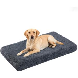 Orthopedic Dog Bed for Large Dogs, Dual-Layer Memory & Egg-Crate Foam, Washable Warm Winter Plush Cover, Waterproof Liner, Non-Slip Bottom, Crate/Kennel Pad, 41 x 27 Inch, Dark Gray