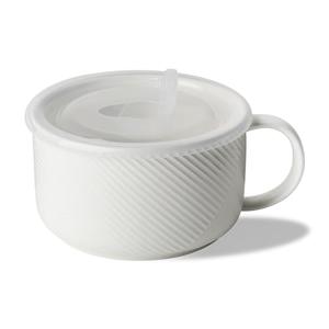 Adewnest Oversized Soup Bowl with Handle: 38 oz Ceramic Soup Mug with Lid - Microwave Safe Jumbo Food Storage Container for Ramen Cereal Breakfast Meal Prep Office Lunch Dorm Living - White 6 Inch