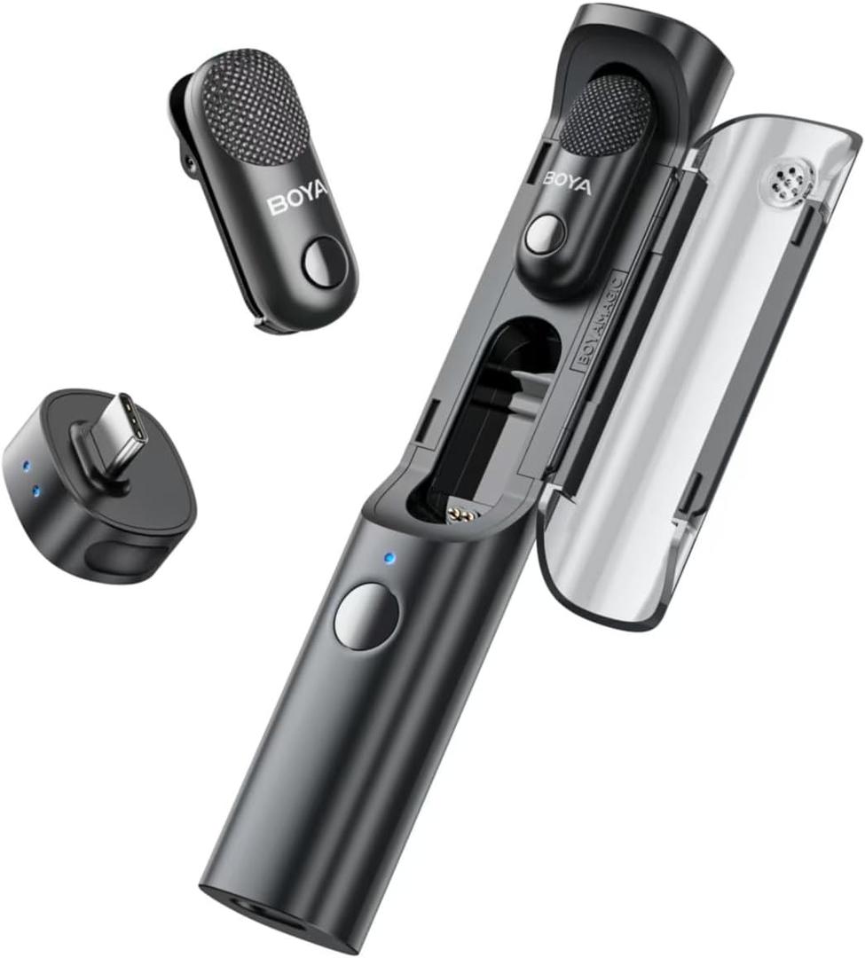 BOYA Magic Wireless Mini Microphones for iPhone 15-16/Android, 4 Form-in-1 Mic, 7g Lightweight, AI Noise Reduction, 48kHz/24bit, APP Control, 328ft Range, Microphone for Recording (Stand not included)