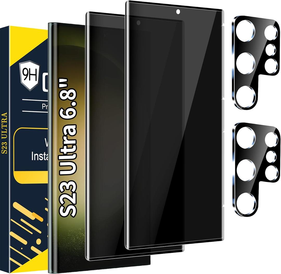 [2+2 Pack] Galaxy S23 Ultra Privacy Screen Protector, 9H Tempered Glass, Ultrasonic Fingerprint Support, 3D Curved, HD Clear Anti-Spy Film for Samsung S23 Ultra 5G Glass Screen Protector