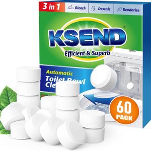Ksend Toilet Bowl Cleaner Tablets - 60 PCS Automatic Bleach Toilet Cleaner Tablets, Slow-Releasing Deodorizing & Descaling, Powerful Bathroom Tank Cleaner (1 Count (Pack of 60))