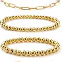 Starain Rose Gold Beaded Bracelets for Women Gold Beaded Ball Stackable Stretch Bracelet Gold Cuff Bangle Set
