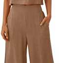 ANRABESS Women's Summer 2 Piece Outfits Sleeveless Crop Top Capri Wide Leg Pants Jumpsuit Linen Lounge Beach Travel Sets S