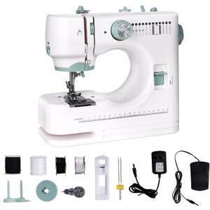 Mini Dual-Speed Sewing Machine,12 Built-in Stitches and Reverse SewingFoot Pedal, Dual Needle for Heavy Fabrics,Adjustable Sewing SpeedPortable & Beginner