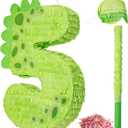 Poen 16 Inch Dinosaur Piata Number 1 2 3 4 5 6 7 8 9 for Kids Birthday Party Cute Dino Piata with Blindfold Stick and Confetti for Boys Girls Dinosaur Birthday Animal Theme Baby Shower Decor(5)